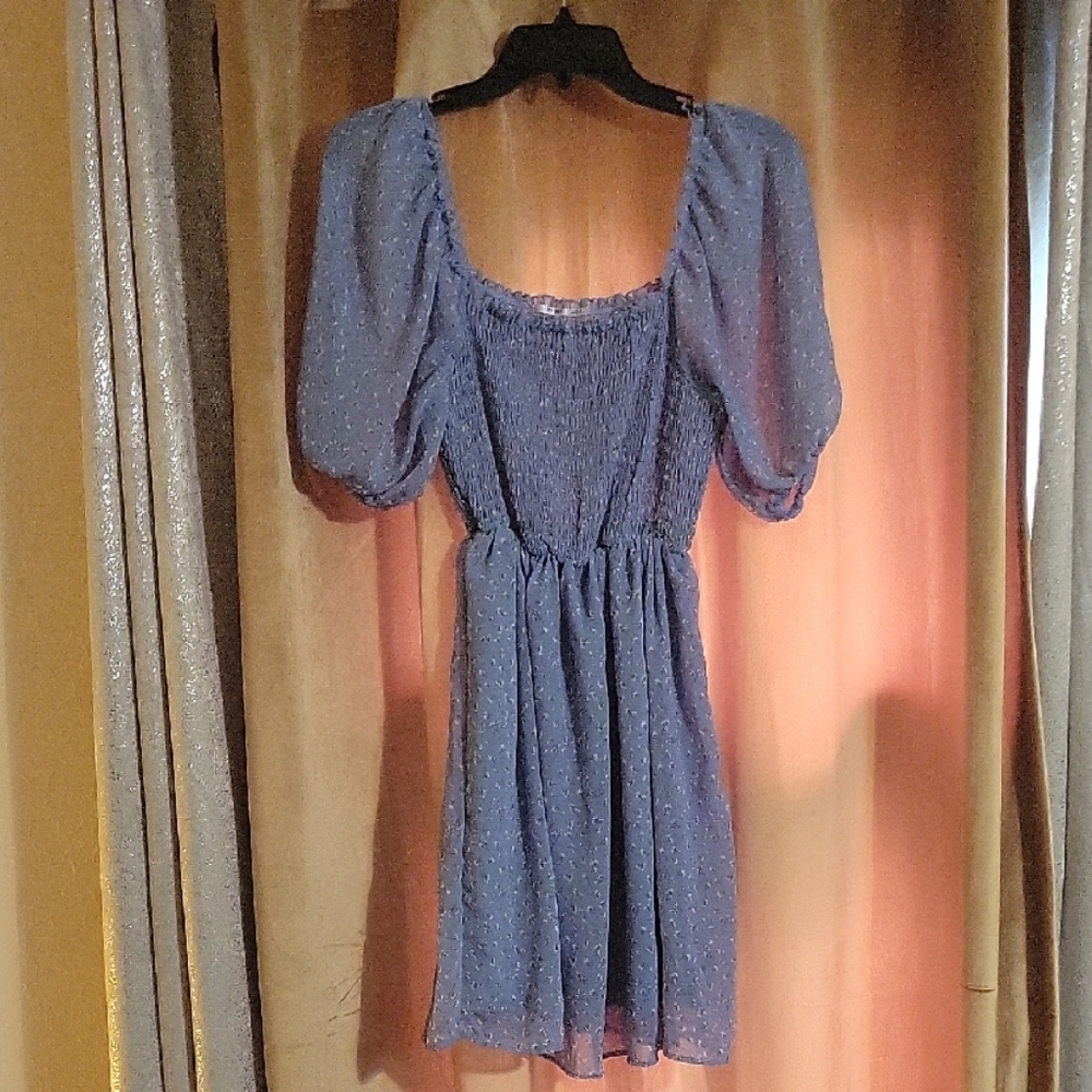 Blue Puff Sleeve Mini Sundress for Casual Outings